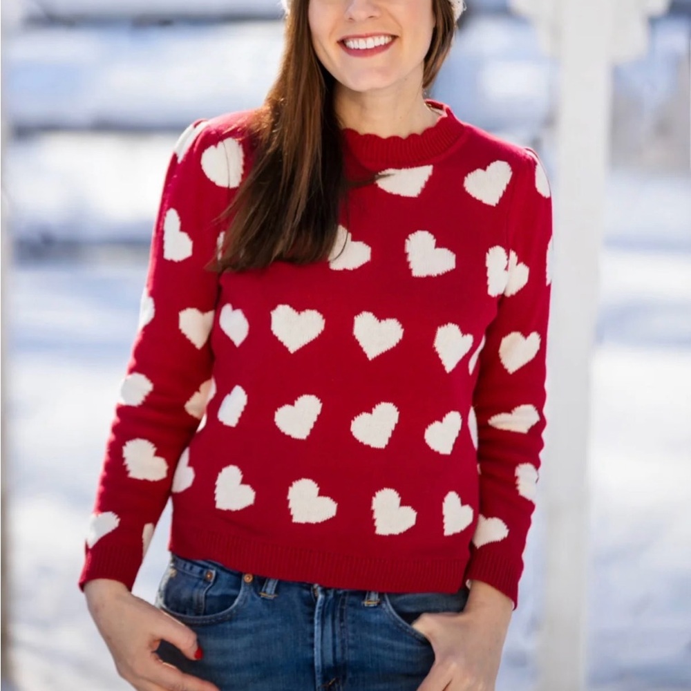 Kiel James Patrick Heart Scalloped Sweater in Red